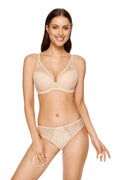 Ensemble de lingerie féminine Push-up Gorteks en dentelle florale, beige nude, soutien-gorge balconnet, culotte taille basse, confortable et élégant