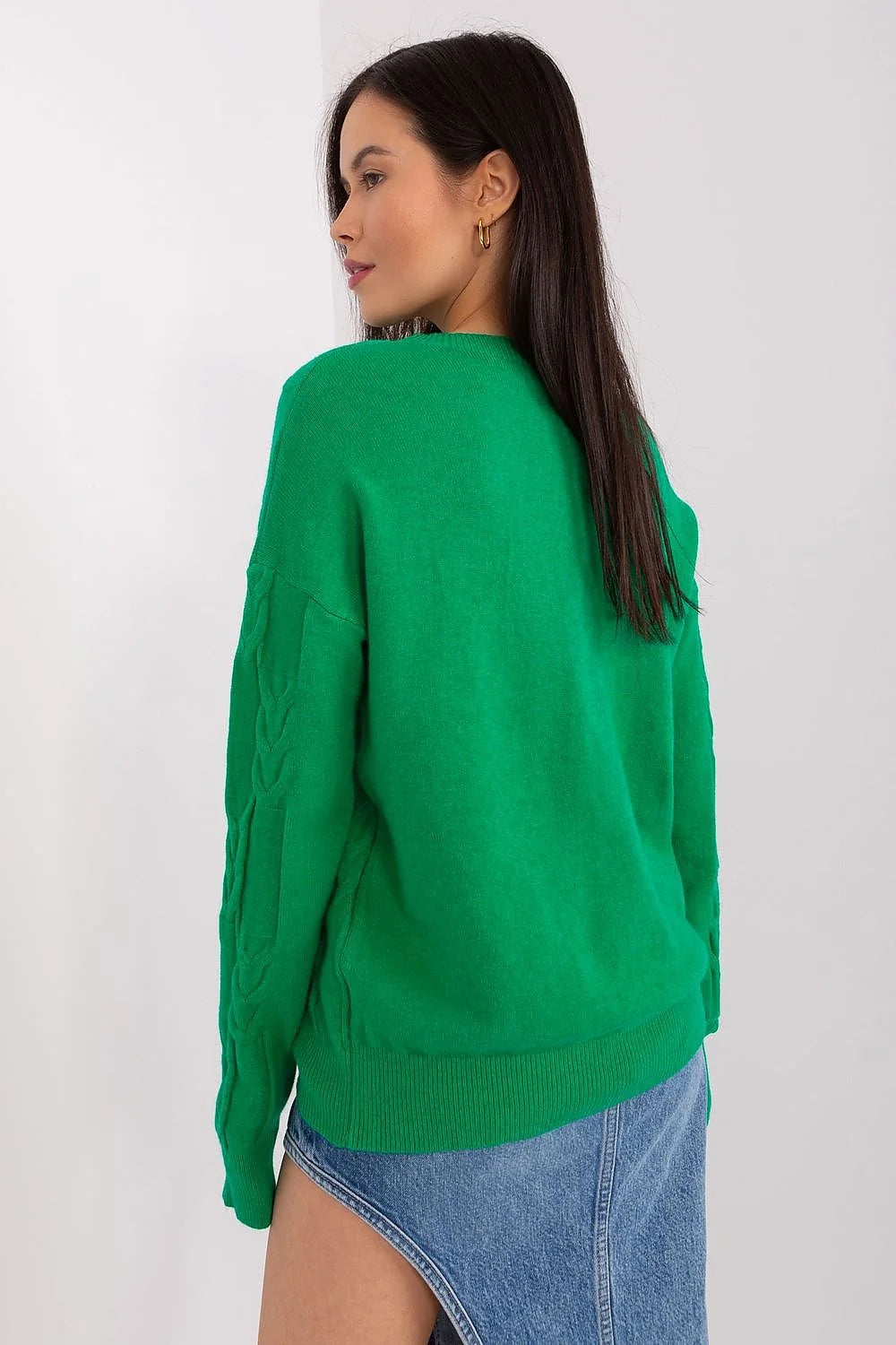 Pull femme élégant motif torsadé vert vif manches longues coupe ample finitions côtelées matière douce