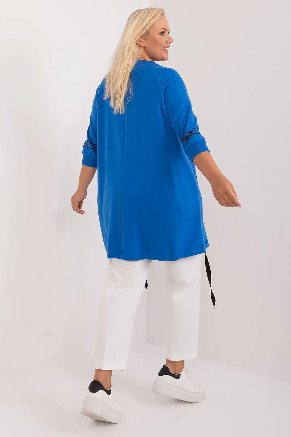 Chemisier grande taille style décontracté couleur bleu électrique motifs graphiques manches 3/4 encolure ronde strass polyester coton femmes vêtements mode