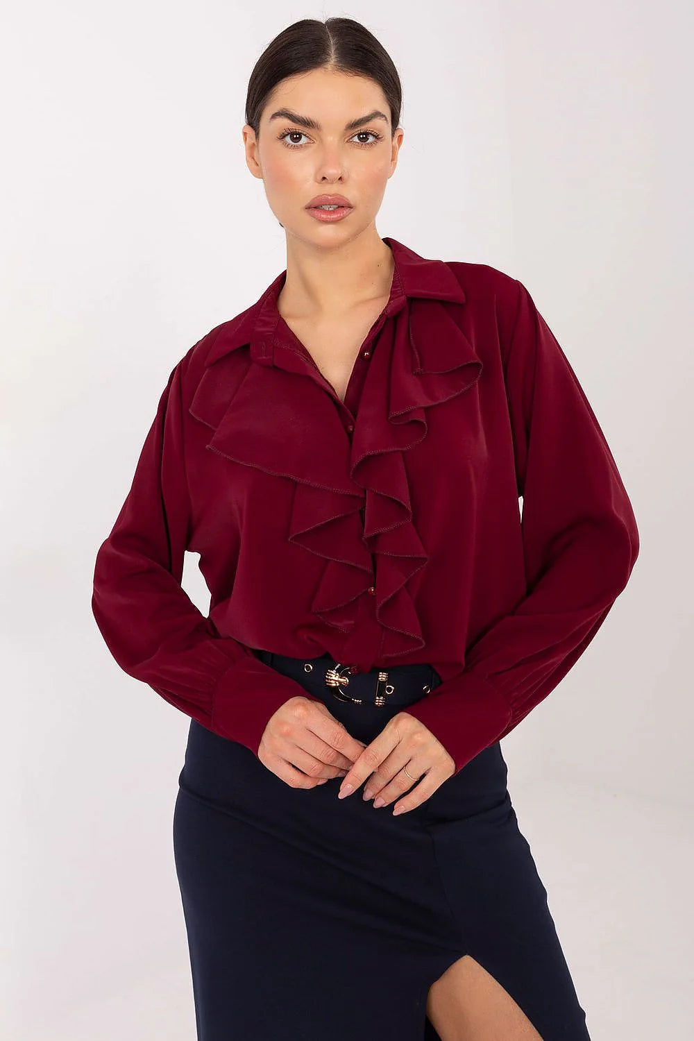 chemise femme manches longues bouffantes poignets col jabot boutons décoratifs polyester haute qualité légère confortable classique élégante