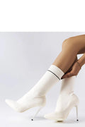 Bottines style chaussette élégantes moderne couleur blanche motif lisse tige textile élastique talon stiletto haut femme