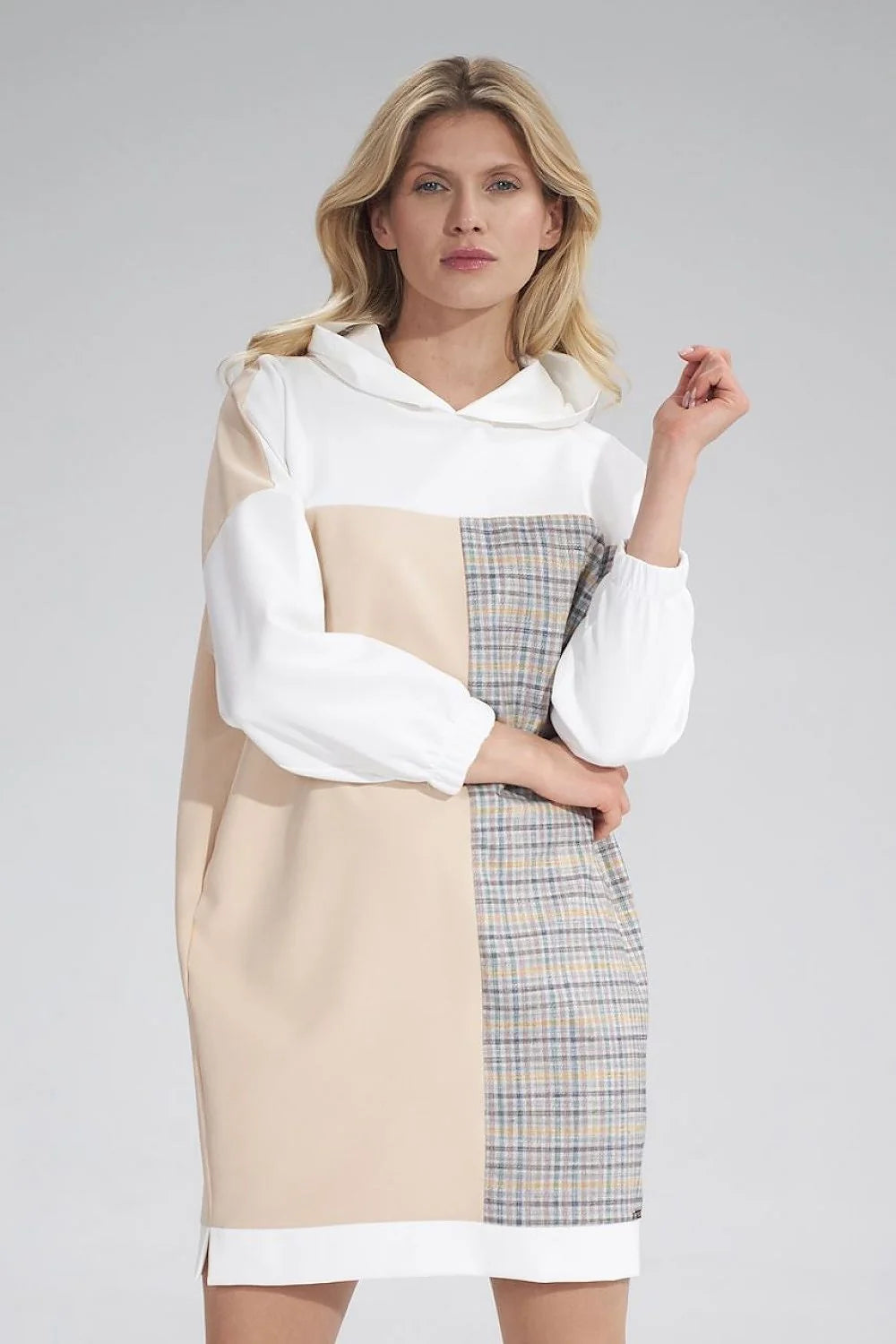 Robe moderne polyester coupe ample imprimé graphique artistique capuche manches longues couleurs multiples femme