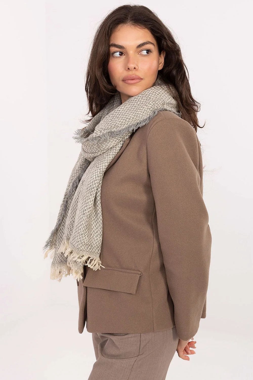écharpe oversize femme beige gris perle chevrons franges maille épaisse douce enveloppante chaude 220cm 62cm polyvalente manteau chic