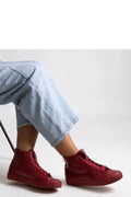 Baskets montantes pour femme couleur rouge bordeaux perforées cuir synthétique style streetwear confortable maintien cheville occasion décontractée
