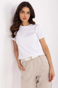 T-shirt femme style décontracté blanc coton élasthanne manches courtes col rond embroidery ajusté