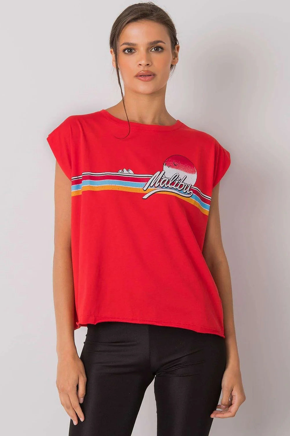 Tshirt Fancy femme noir coton jersey léger doux respirant coupe ample boxy manches courtes tombantes encolure ronde imprimé