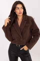 manteau court femme doubleboutonnage cropped bouclée chocolat col tailleur revers larges boutons coupe boxy épaules poches manches longues doublure chaude