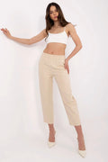 Pantalon femme cigarette高 taille élastiquée beige polyélastane jambes fuselées poches latérales ajusté moderne élégant casual office quotidien