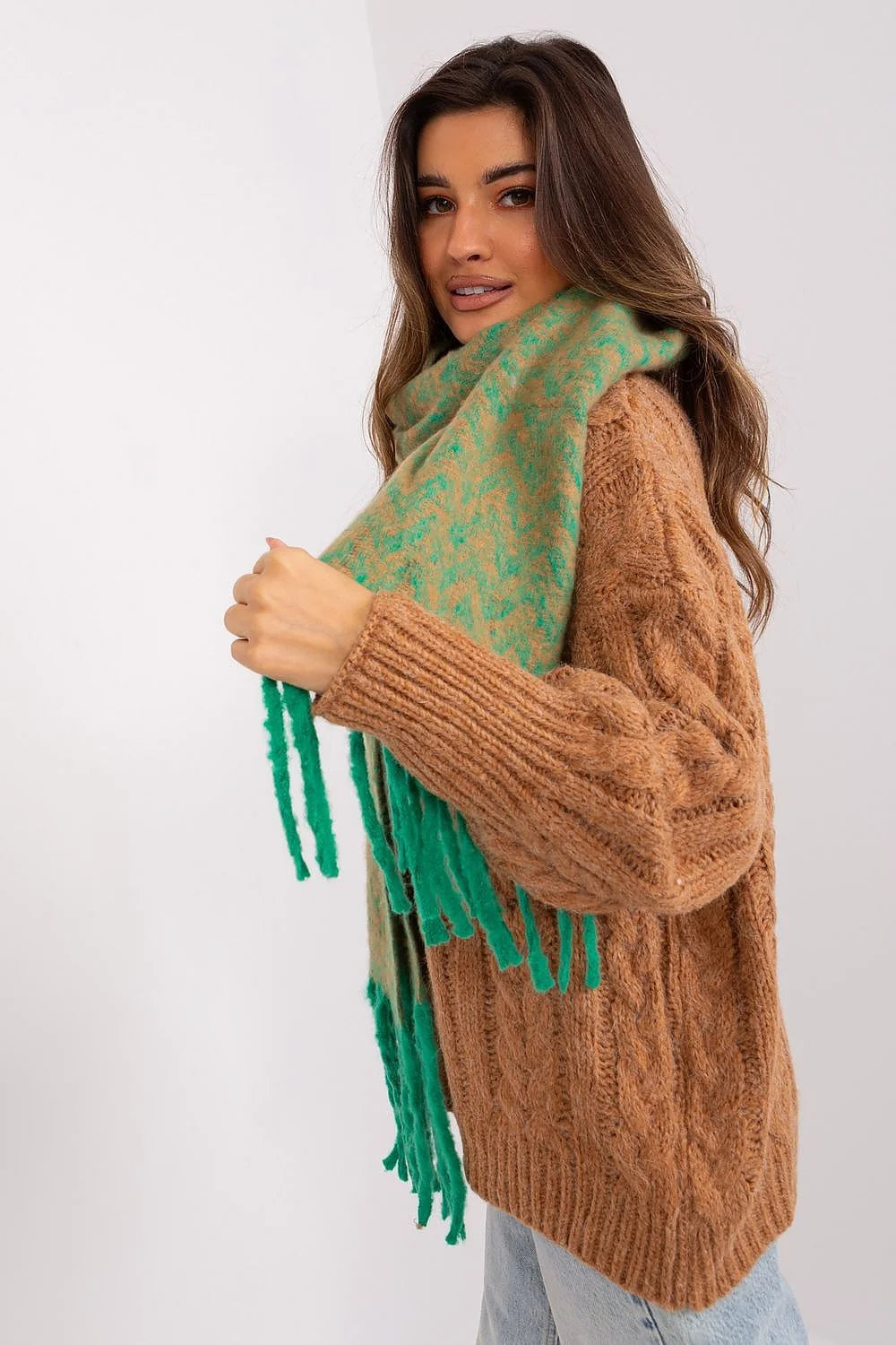 Écharpe AT longue motif chevron automne hiver laine acrylique femmes franges longues style moderne cosy