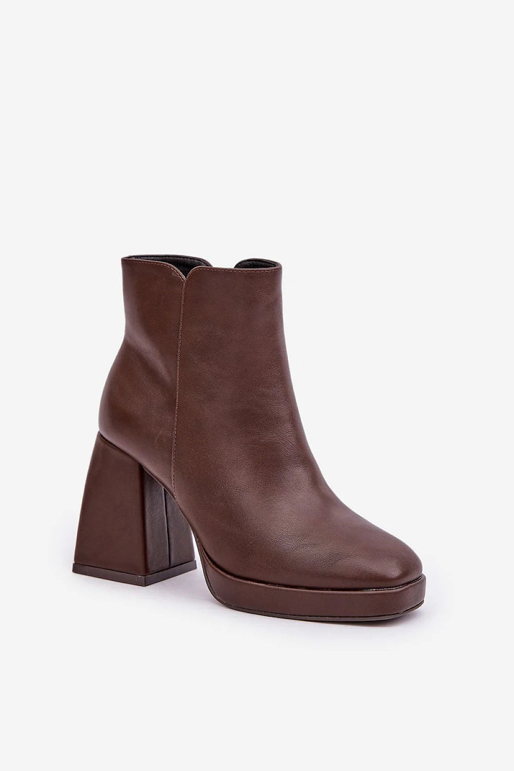 Bottines pour femmes élégantes cuir artificiel talon block fermeture éclair couleur marron foncé taille ajustable bottes automne hiver