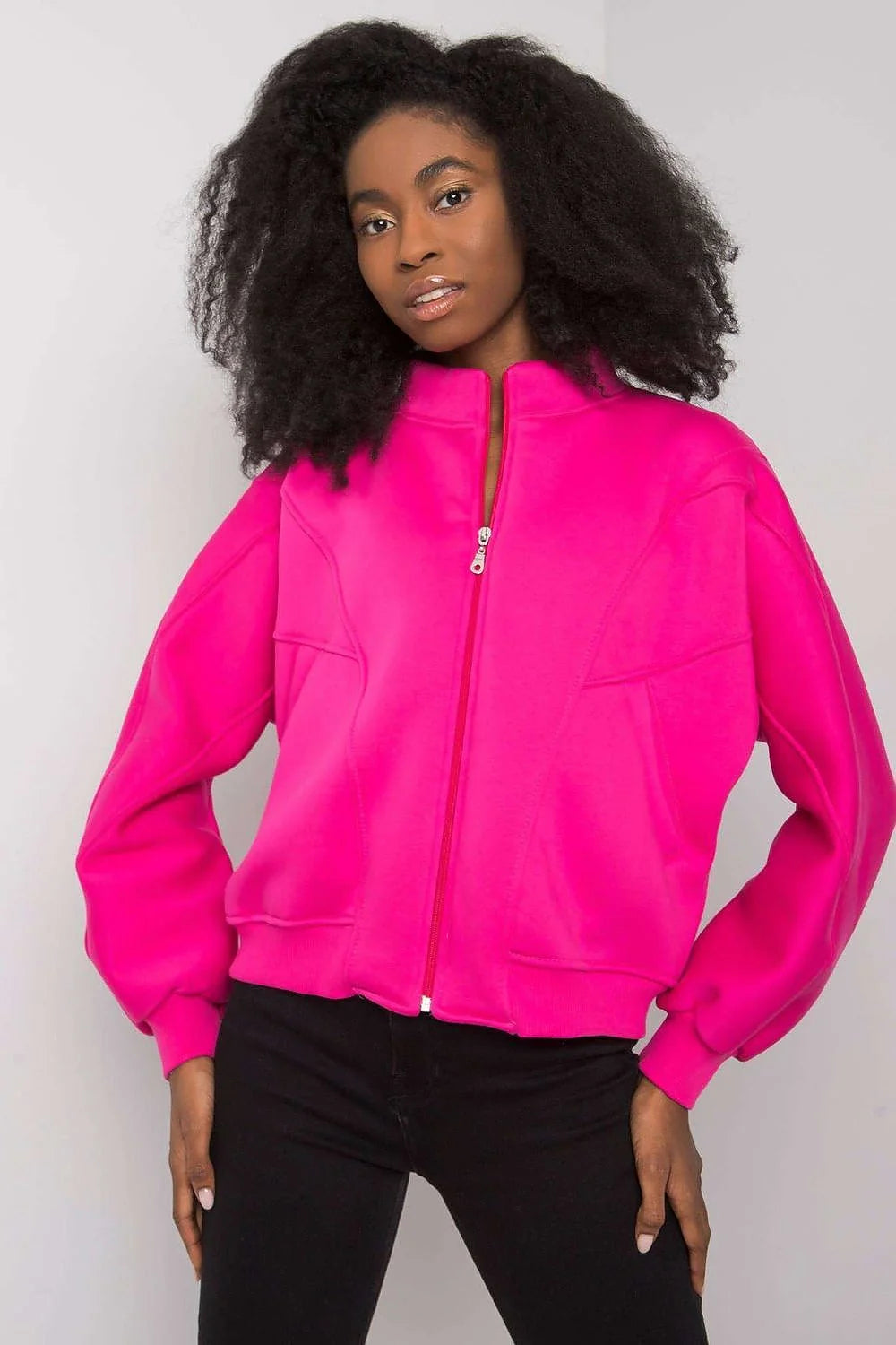 Veste femme polyester coton vert vif col montant moderne décontracté style urbain fermeture éclair