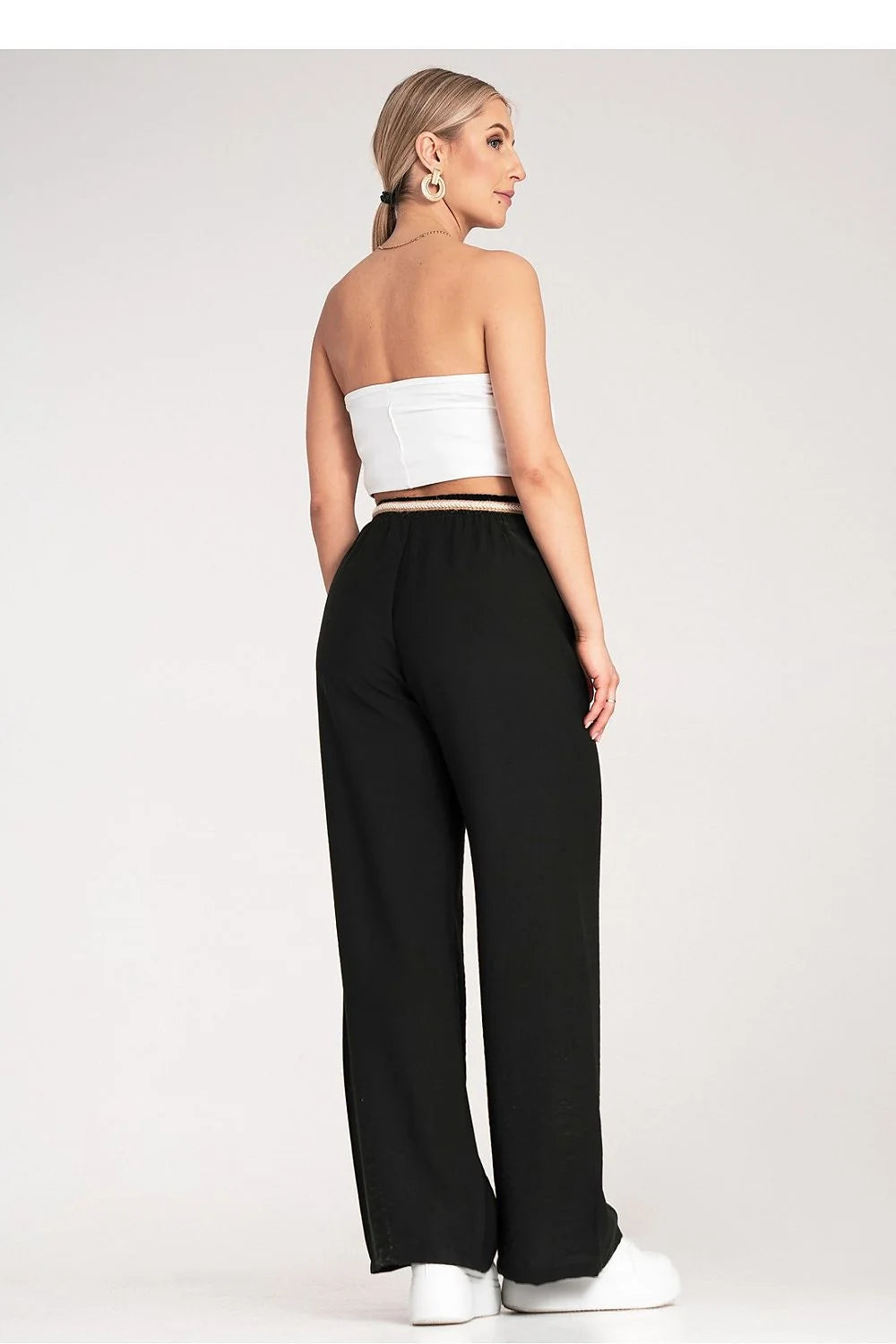 pantalon femme boho palazzo fluide viscose respirant taille élastique ceinture tressée corde beige nouée jambe extra large coupe ample élégante