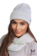 bonnet snood tricot blanc côtelé torsadé ajouré épais chaud extensible ajusté confortable élégant intemporel sophistiqué métallique