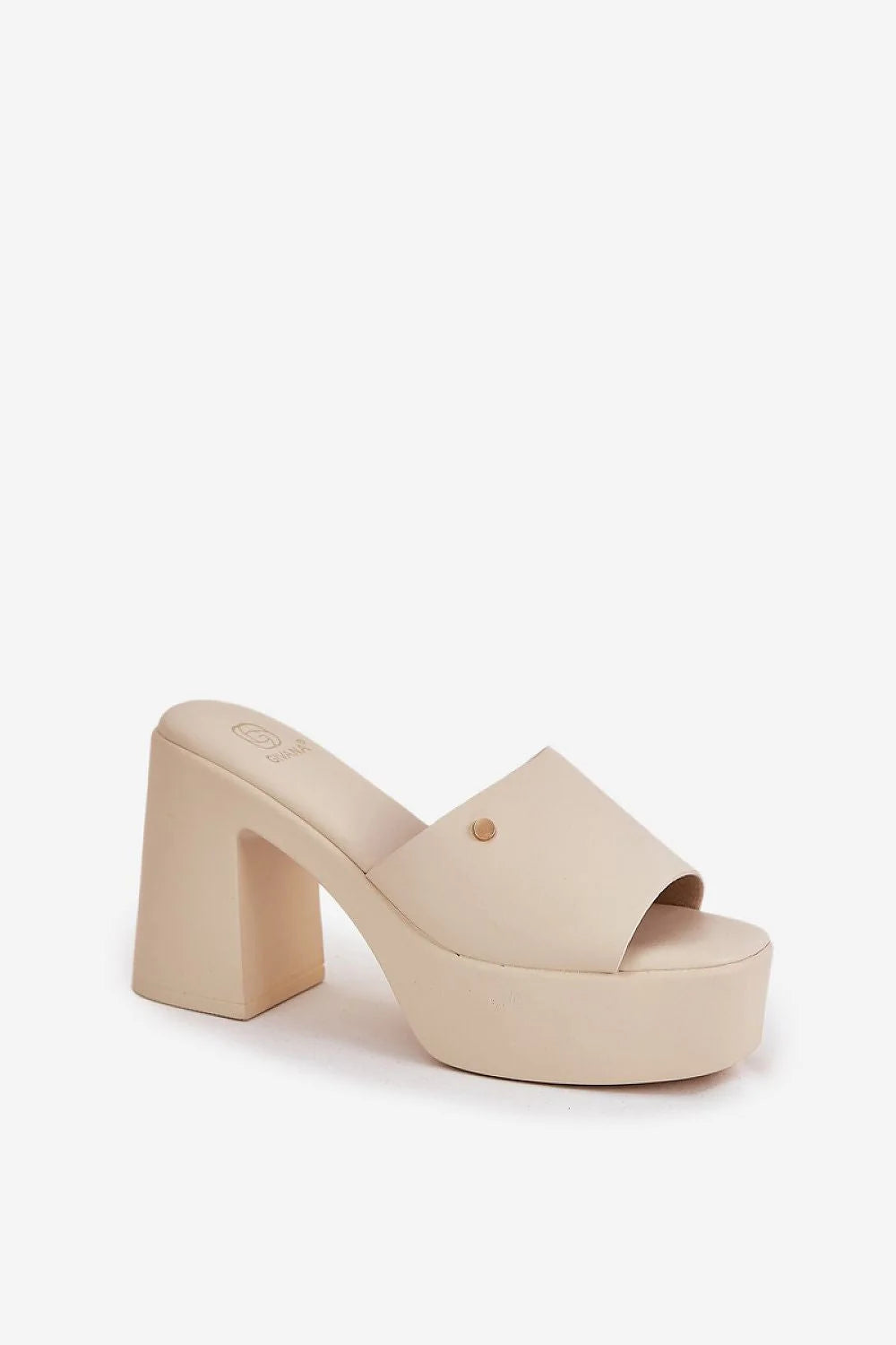 sandales femmes plateforme talon bloc beige cuir synthétique lisse bride large rivets métalliques semelle épaisse confortable stabilité bohème chic polyvalente