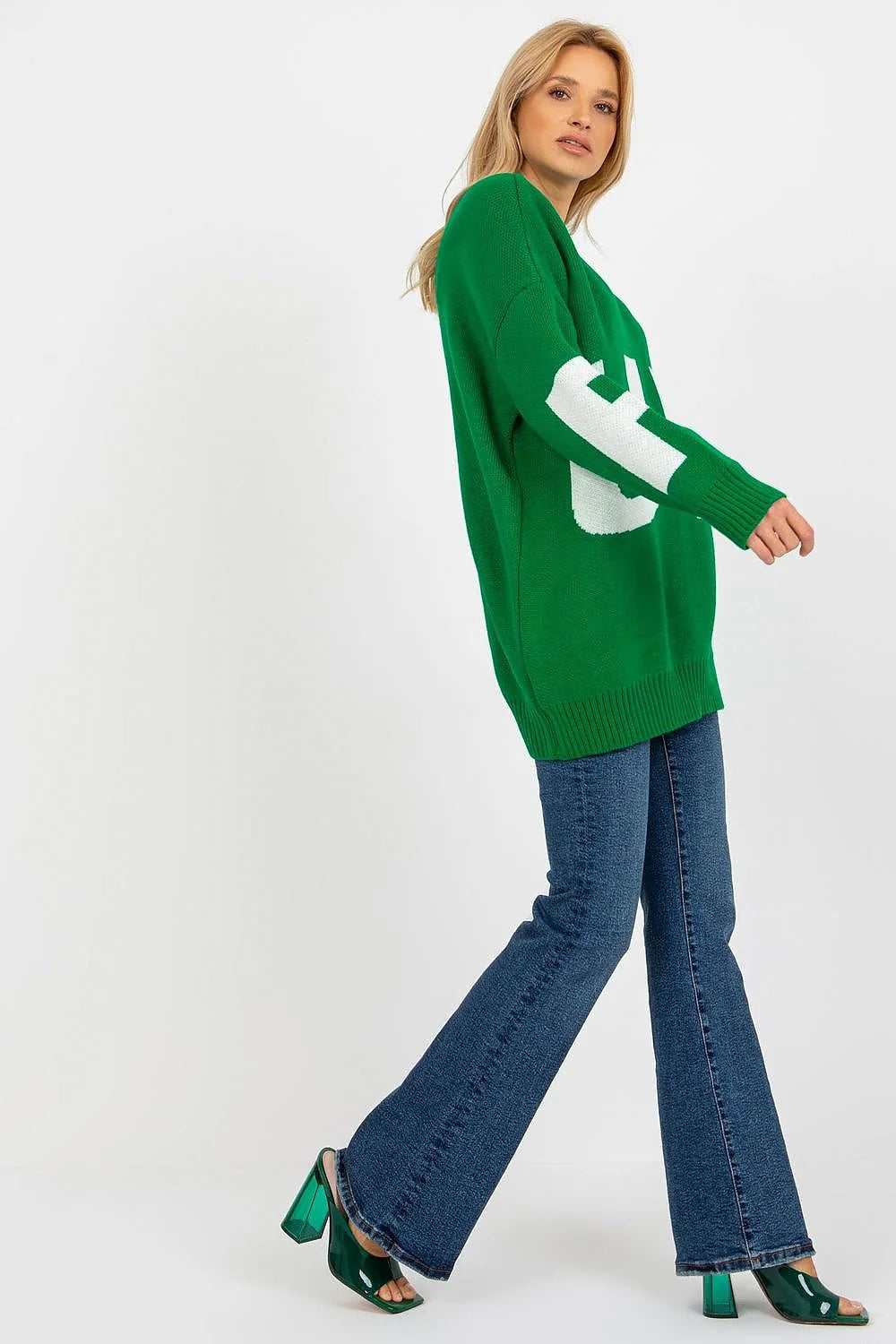 Pull oversize Rue Paris lettrage graphique bleu vif coupe moderne manches longues encolure ronde femmes