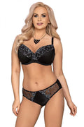 Soutien-gorge rembourré et culotte assortie dentelle floral motifs floraux tissu noir matière élasthanne polyamide polyester femme lingerie féminine
