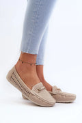 Mocassins pour femmes style moccasin slip-on cuir écologique doré semelle plate intérieur doux beige versatile élégance casuelle confort quotidien chaussures élégantes femmes