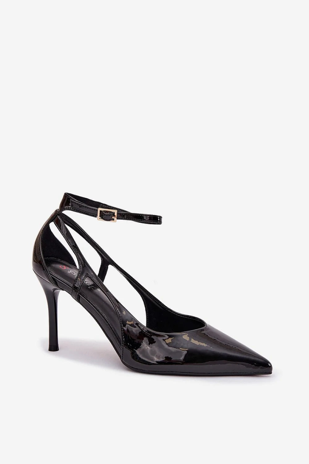 escarpins femme simili cuir verni noirs talon aiguille haut bout pointu slingback bride cheville réglable boucle métal élégant intemporel soirée