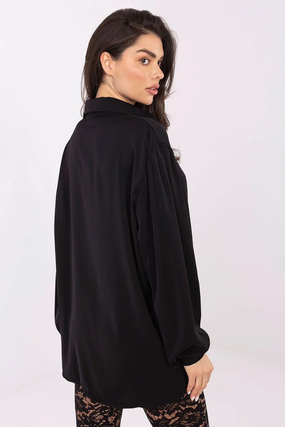 chemisier élégant quotidien travail occasions minimaliste féminin polyester léger fluide coupe allongée manches bouffantes décolleté V laçage broche amovible