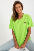 Chemisier pour femme manches courtes encolure ronde écusson décoratif coton élasthanne couleur vert fluo moderne casual