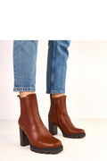 bottines femme cognac cuir écologique cheville Chelsea bout rond talon bloc 10cm plateforme 2cm semelle crantée zip doublure chaude confortable