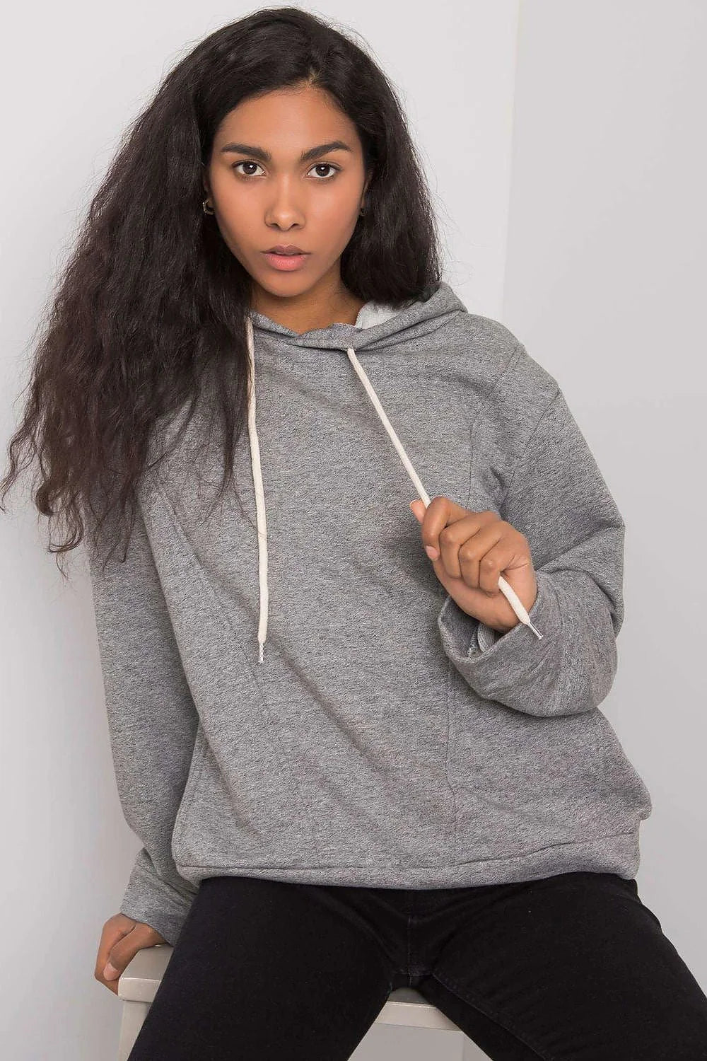 hoodie femme jaune fluo coton elasthanne molleton doux coupe ample épaules tombantes manches longues capuche doublée cordon blanc réglable