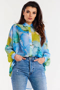Chemise femme manches longues motif abstrait couleurs aquarelles Polyester 100% coupe ample style raffiné occasionnels décontracté chic à formel