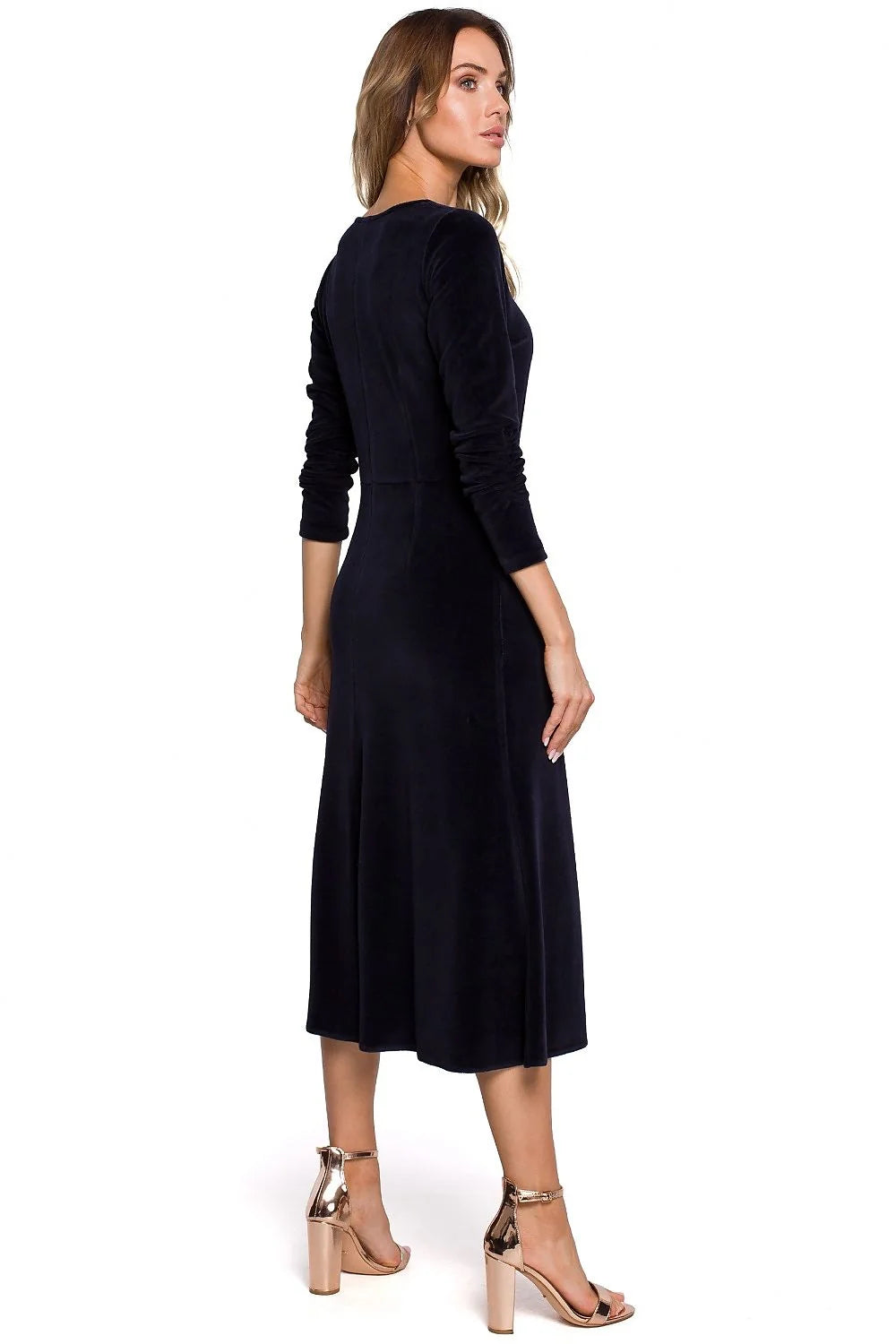 Robe élégante en velours noir chic manches longues volants mi-longue soirée femme style classique