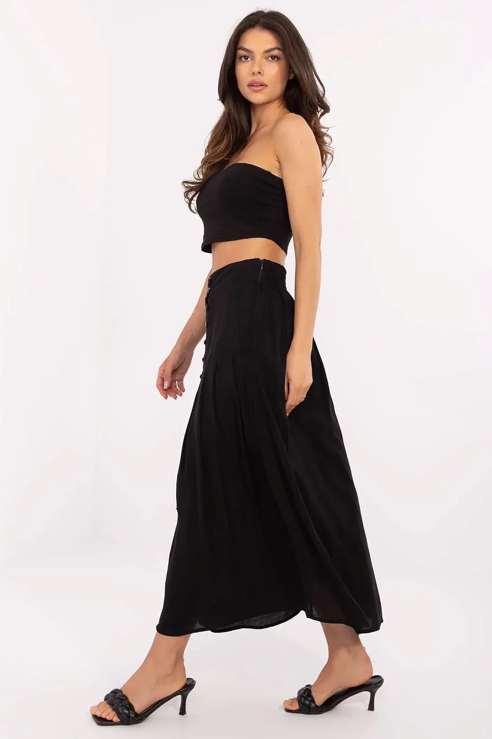 Jupe Sublevel femme viscose écolo boutons décoratifs taille haute midi évasée élégante confortable occasionnels