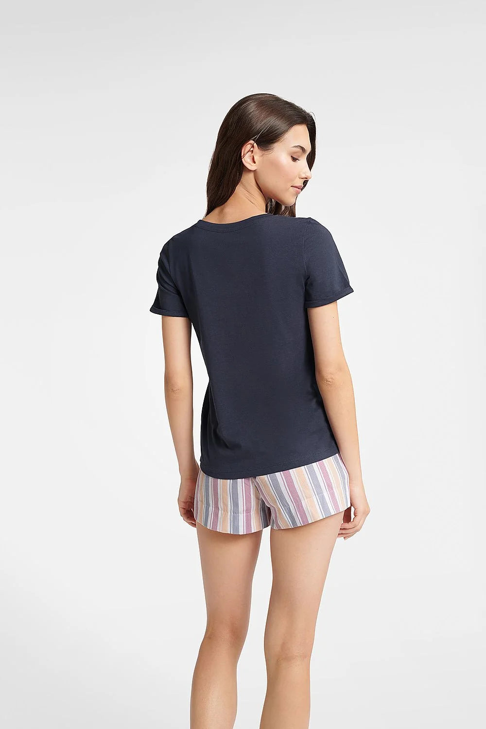 Pyjama Henderson femme été coton court t-shirt manches courtes short rayures colorées confortable mode décontracté