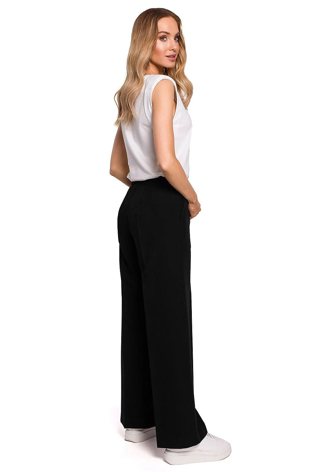 Pantalon en tissu léger coupe large rose clair style décontracté pour femme moderne élégante