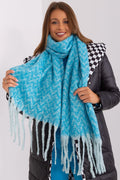 Écharpe longue mode femme motif géométrique bleu turquoise franges doux acrylique laine hiver automne