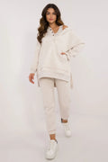 Ensemble décontracté femme hoodie pantalon coton polyester automne hiver beige clair coupe ample élastique sportswear mode