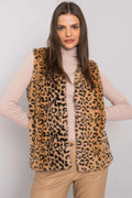 Gilet pour femme sans manches imprimé léopard faux fourrure doux col V mode moderne taille ajustable polyester 100%