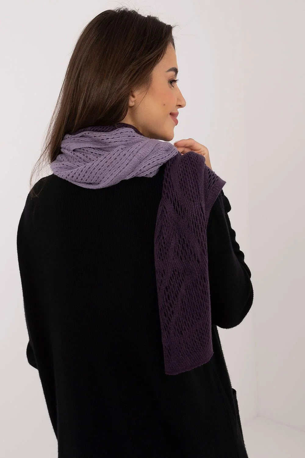 écharpe longue ajourée coton laine dégradé violet lilas bicolore tricot maille respirante légère isolante finition douce tombé fluide