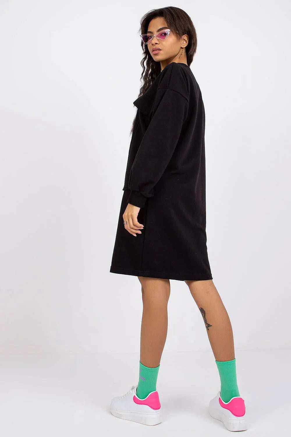Robe décontractée Ex Moda en coton polyester manches longues élastiquées poches avant beige clair pour quotidien femme mode moderne