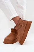 bottines neige femme suède écologique camel fourrées fourrure doublure plateforme4cm tige10cm semelle crantée cognac isolantes confortables