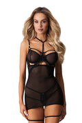 Nuisette sexy Obsessive en mesh transparent dentelle noire jarretières ajustables bretelles lanières élégance sensuelle lingerie féminine