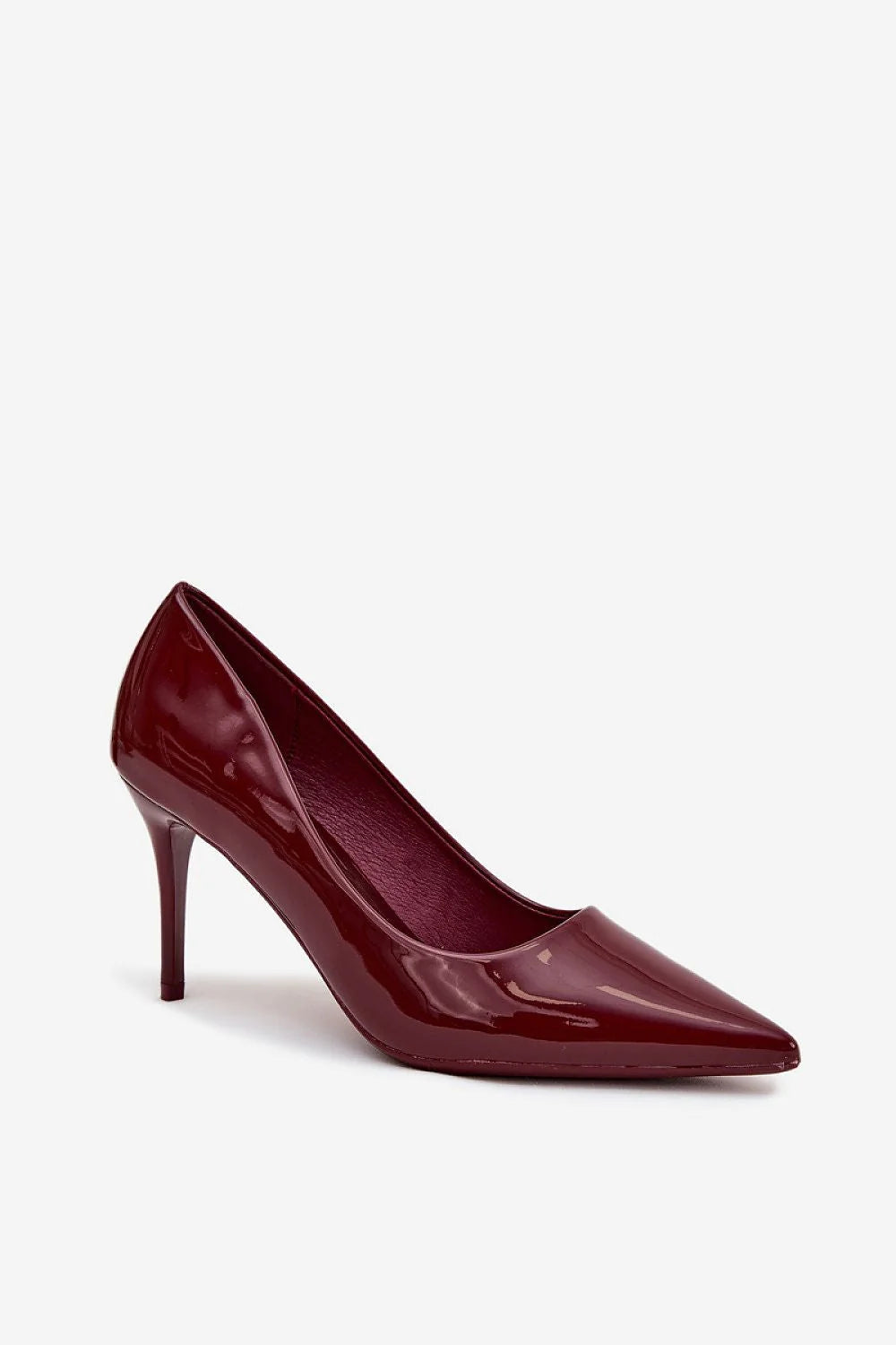 escarpins femme simili cuir verni bordeaux profond bout pointu talon aiguille 9cm silhouette affinée semelle fine