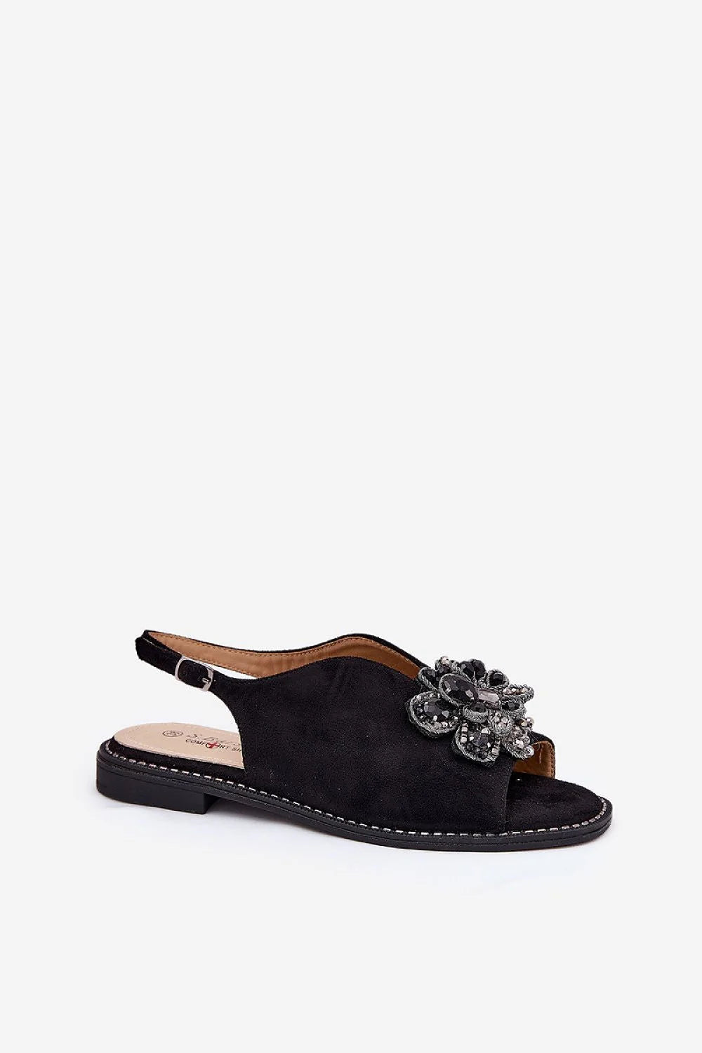 Sandales Step in style pour femmes élégance et confort suédine noire fleur scintillante talon plat
