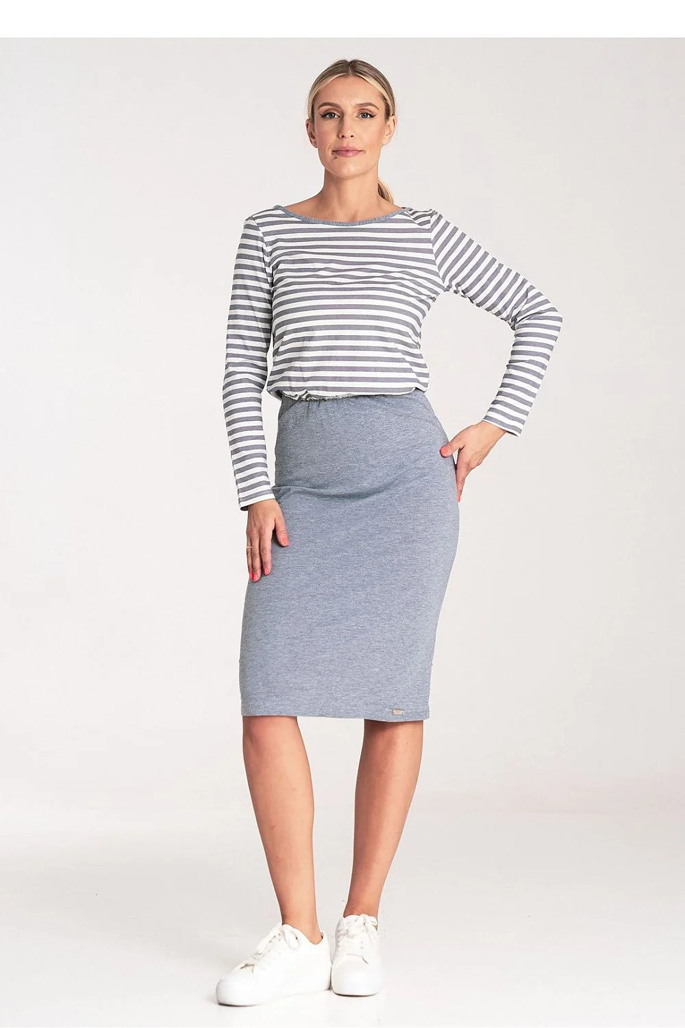 Robe de jour rayée marine femme manches longues jersey coton elastane taille élastique buste ajustable