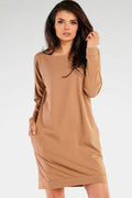 Robe de jour Infinite You robe ample manches longues confortable coton lycra polonaise beige neutre