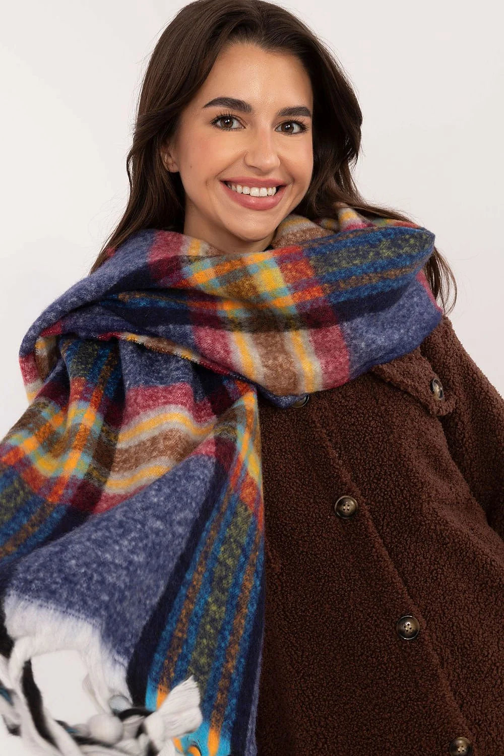 Écharpe à carreaux multicolore pour femme en polyester longue et douillette, style élégant et trendy