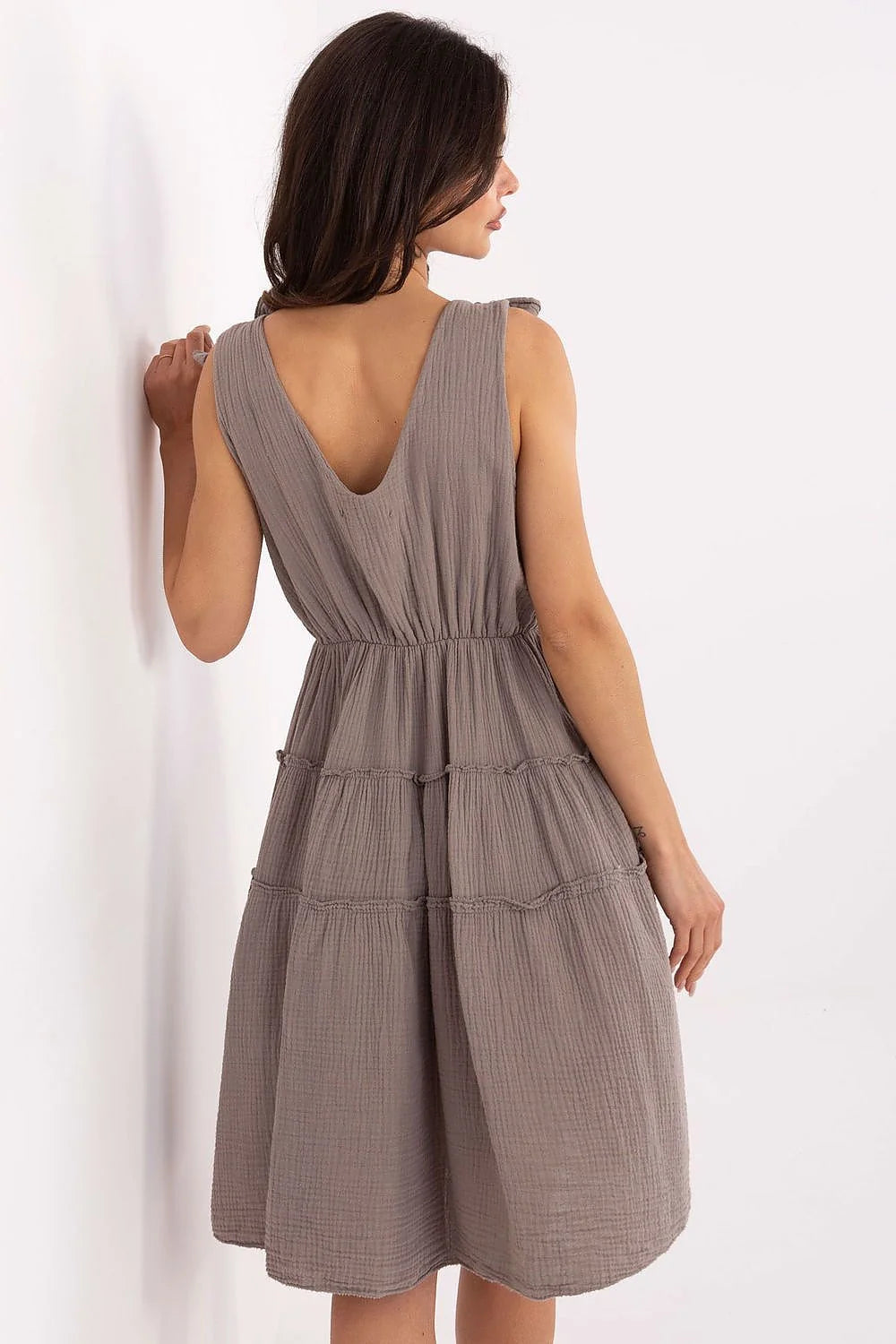 Robe d'été légère en mousseline sans manches design bohème taupe coupe évasée confortable femmes occasion détendue