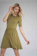 Robe élégante en viscose élasthanne kaki manches courtes silhouette A style décontracté pour femme