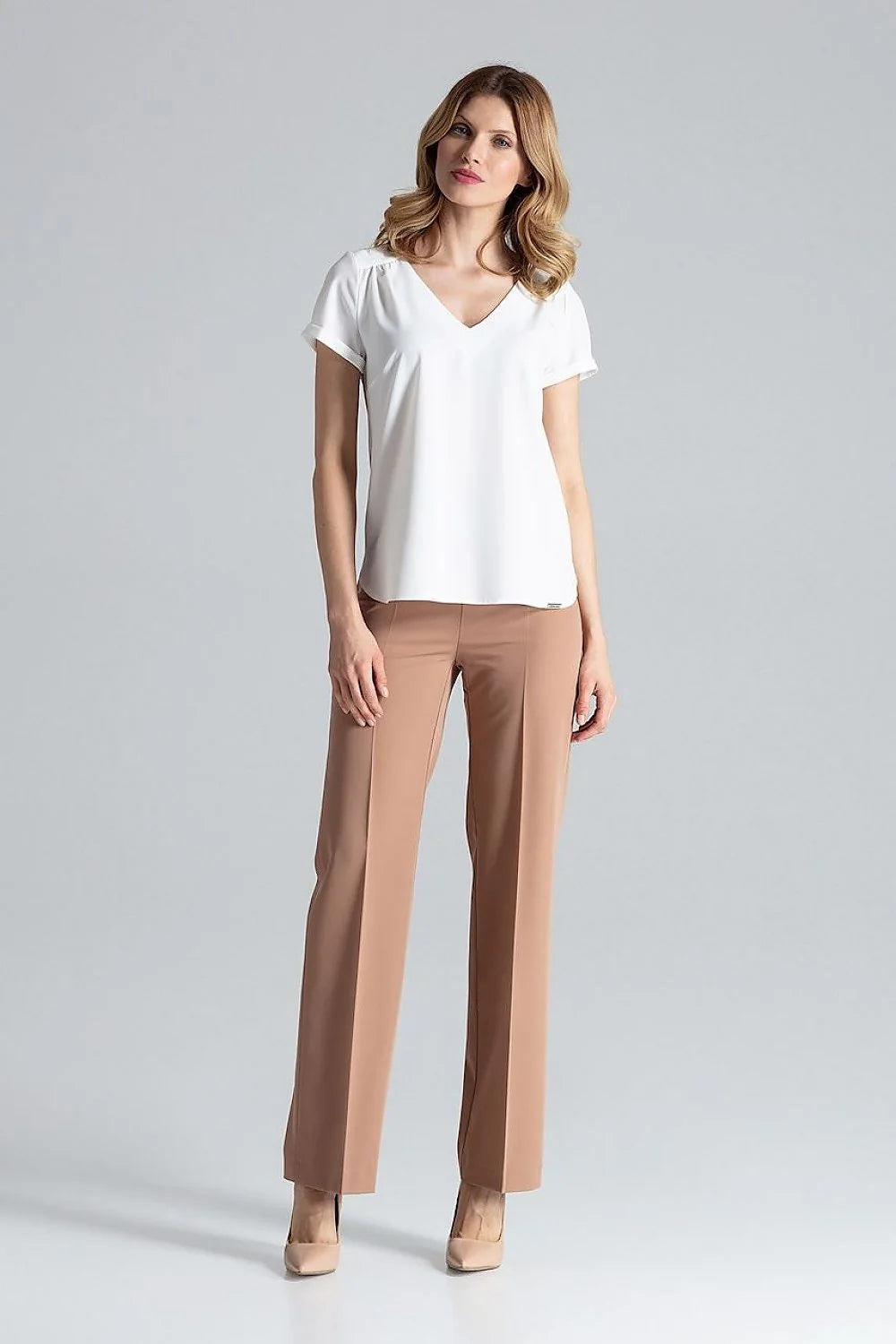 Chemisier Figl en polyester et élasthanne manches courtes col en V motifs floraux et animaliers beige marron noir femme