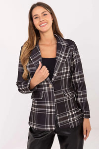 veste blazer femme carreaux noir blanc princegalles cintrée mi longue lainage structuré col cranté bouton doré épaules structurées