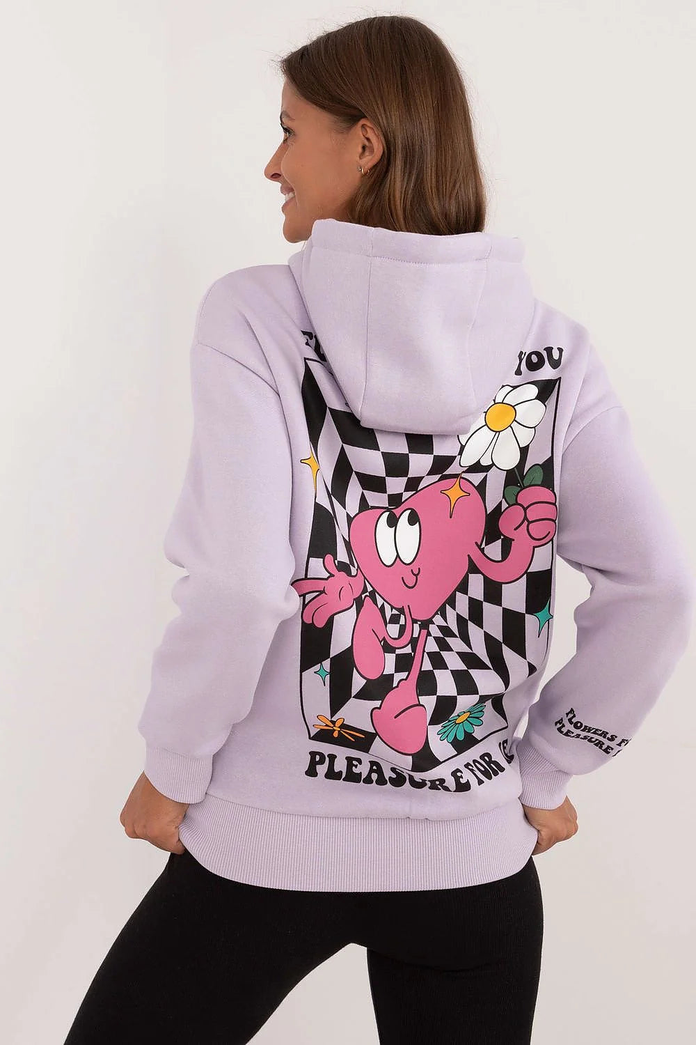 Sweatshirt à capuche pour femme en coton-lavande pâle design moderne fleur souriante manches longues coupe ample
