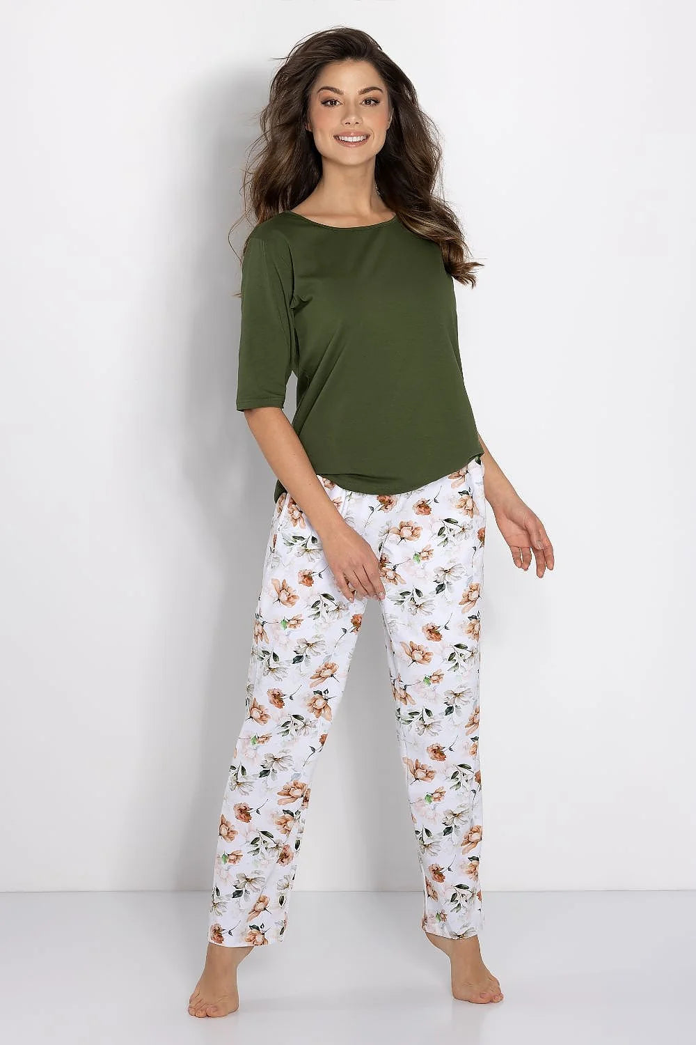 Pyjama femme élégance confort ensemble deux pièces motifs floraux couleur uni coton pantalon taille élastique
