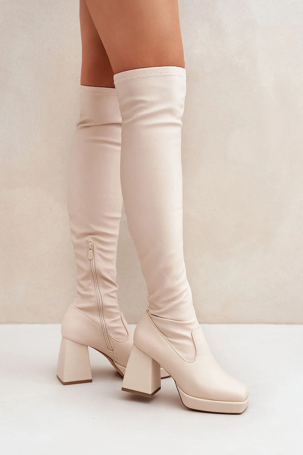 Bottes à talons carrés en cuir artificiel femmes over-the-knee fermeture éclair talon 8-10cm style moderne